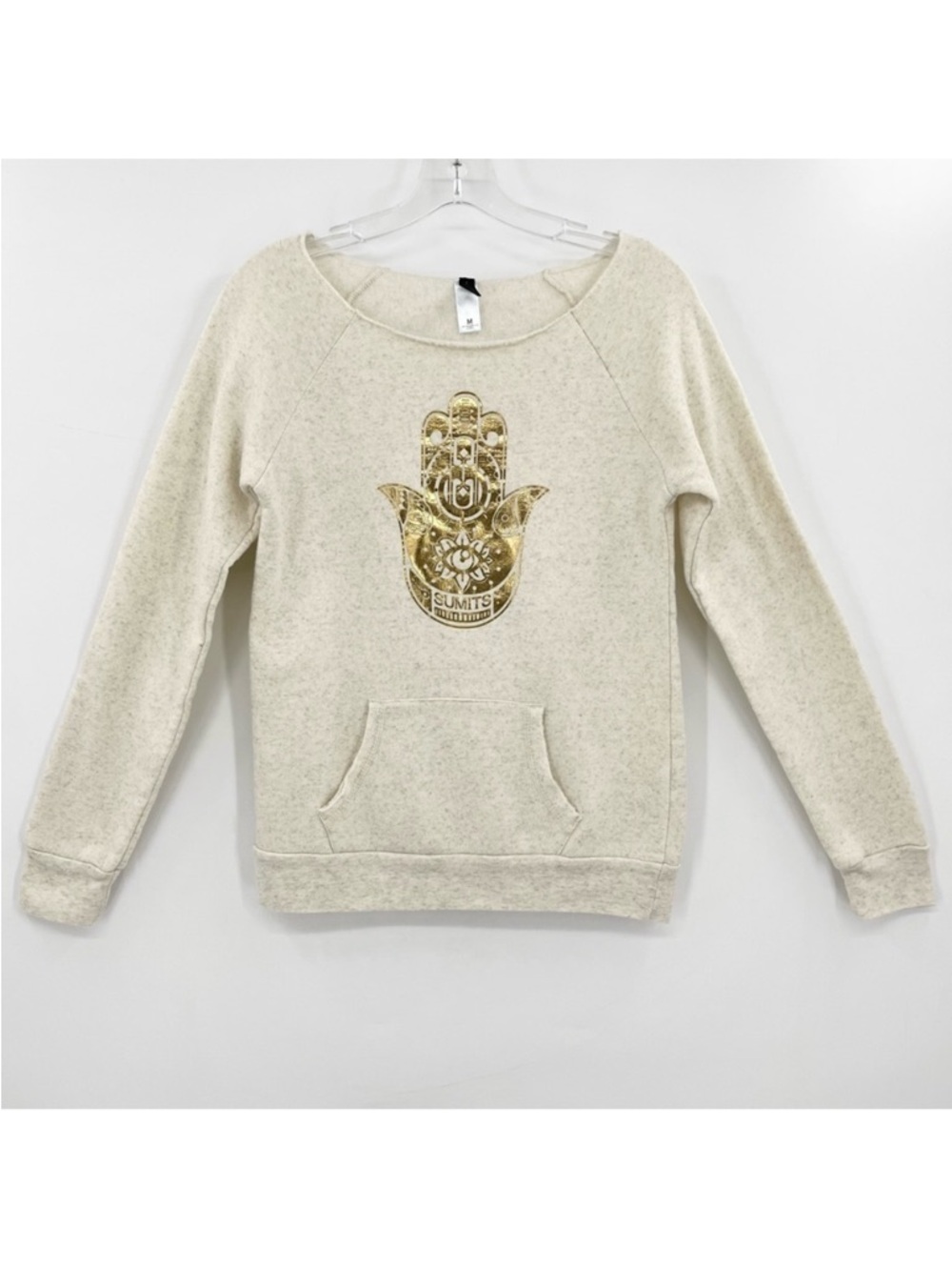 Sumits Hamsa Hand Slim Fit Cream Yoga Fleece Sweatshirt Size Medium